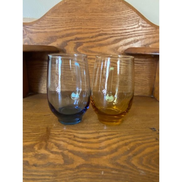 Pair of Libbey MCM Drinking Glass Roly Poly Blue Tawny - Picture 6 of 8